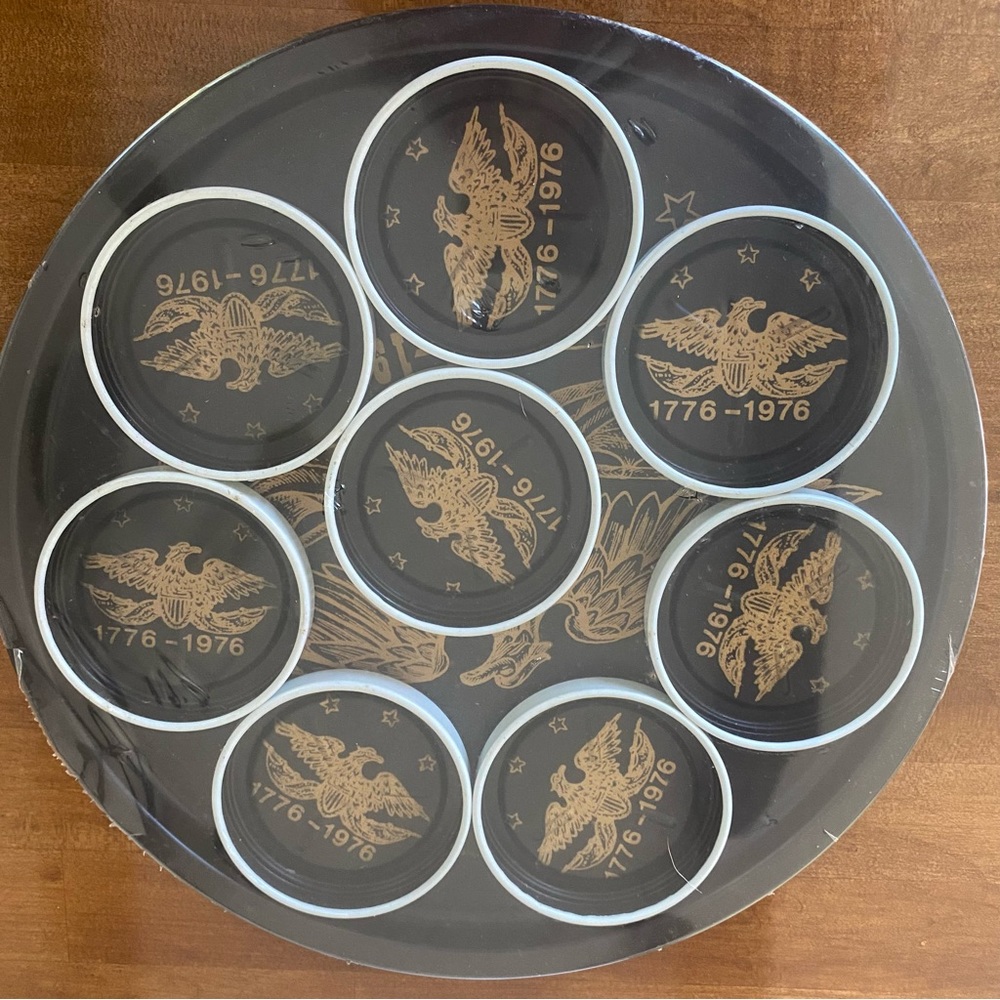 Vintage Bicentennial Eagle Tray And Coasters Set Sealed